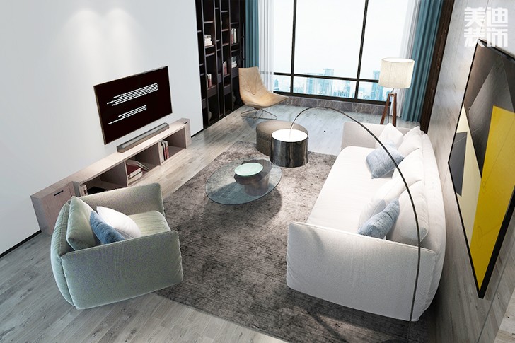 潤景園142㎡現(xiàn)代簡約裝修效果圖--客廳3