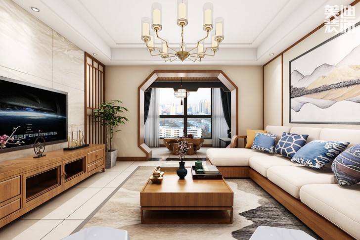 東部美的城1302整裝新中式效果圖--客廳