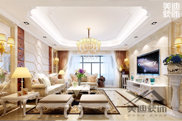 金地天馬歐式風(fēng)格裝修案例圖--客廳