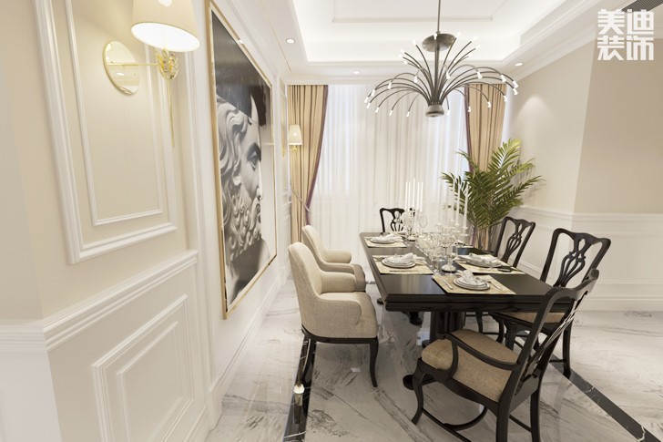 八方小區(qū)160平米現(xiàn)代美式輕奢風(fēng)格案例圖--餐廳