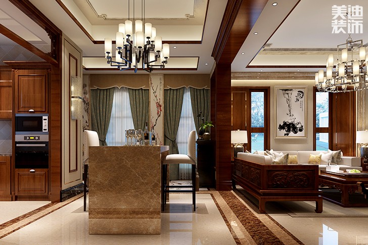 碧桂園240㎡新中式裝修效果圖--客廳