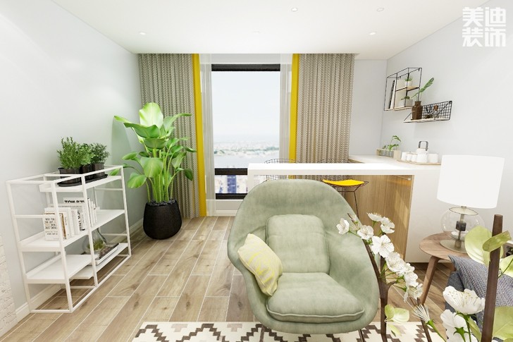 乾源國際96平米北歐風(fēng)案例效果圖--客廳