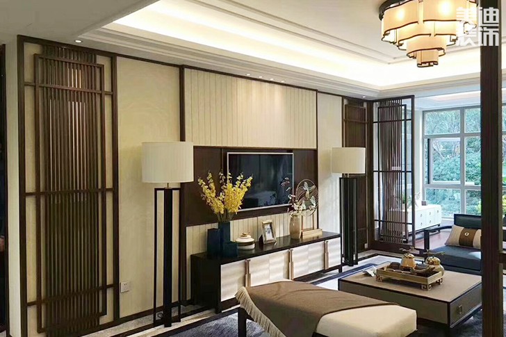 梓湖觀邸120㎡新中式裝修效果圖-客廳
