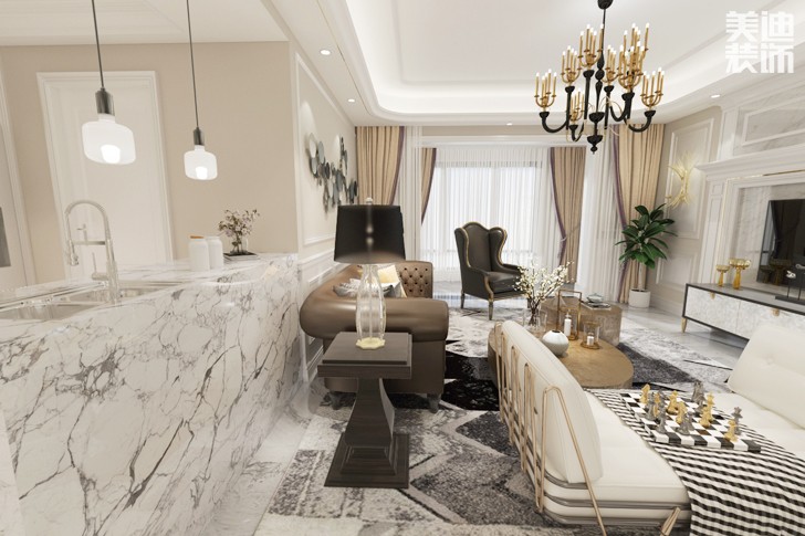 八方小區(qū)160平米現(xiàn)代美式輕奢風(fēng)格案例圖--客廳