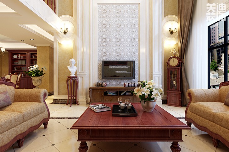 恒大華府復(fù)式樓200平新中式效果圖--客廳01