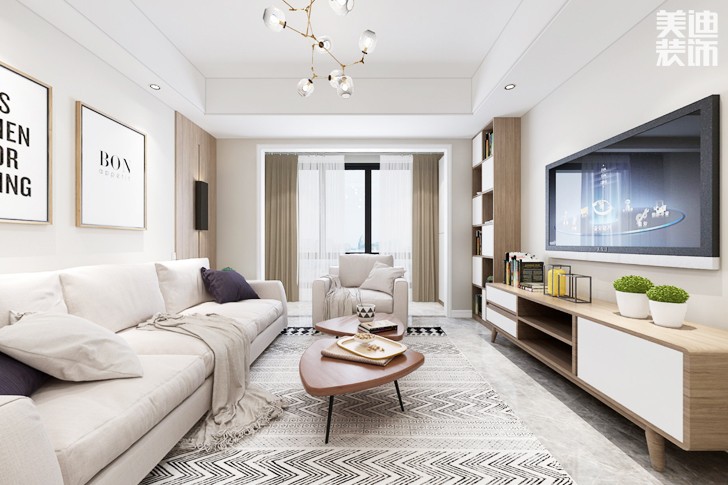 潤和又一城106平米北歐簡約風格案例效果圖-客廳