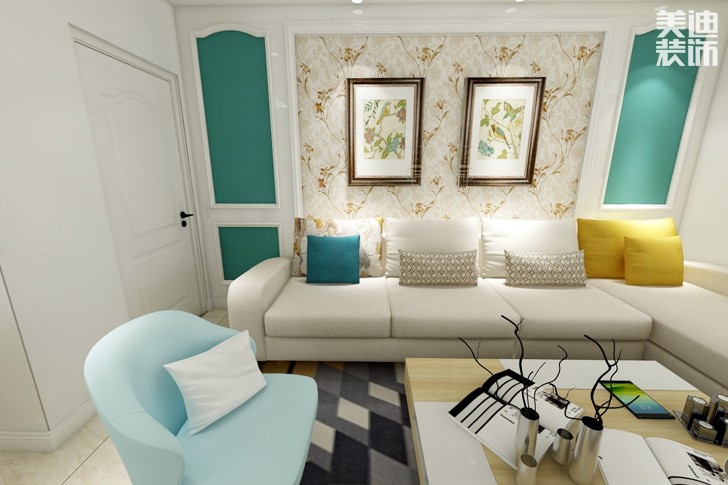 金河灣85平方北歐風(fēng)格案例效果圖-客廳