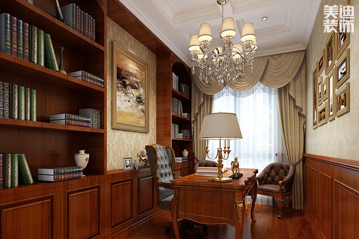 花明樓360平米美式混搭案例效果圖--書房