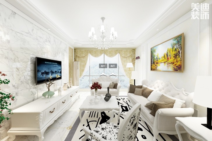 合勝廣場100平方歐式風(fēng)格案例效果圖-客廳