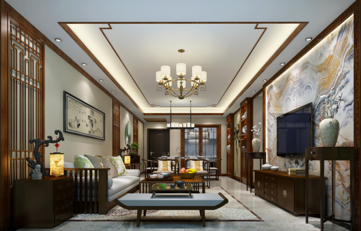 銀豐潤(rùn)園150平米中式風(fēng)格裝修效果圖-客廳