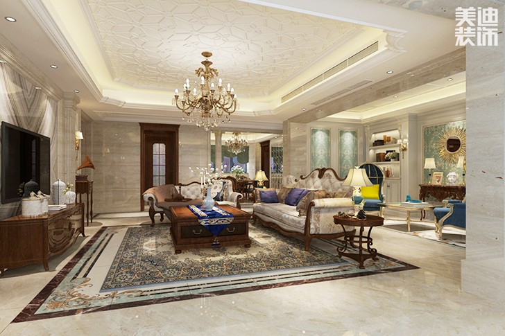 金城苑200平歐式裝修案例圖--客廳