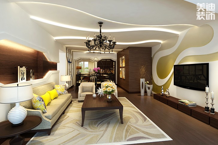 中天楓景172平簡約裝修案例圖--客廳