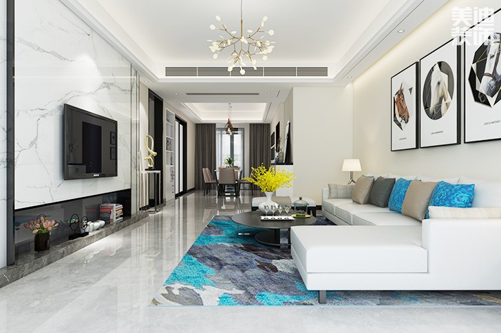 天鵝灣140平簡(jiǎn)約裝修案例圖--客廳