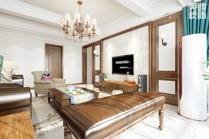 德景園125平新中式裝修案例圖--客廳