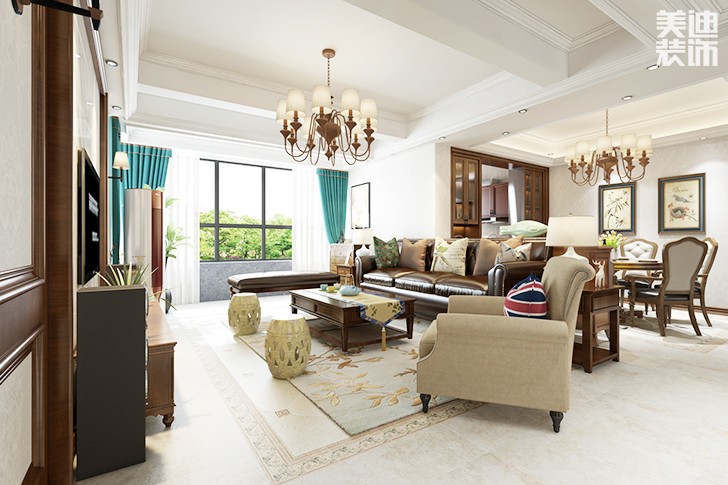 德景園125平新中式裝修案例圖--客廳