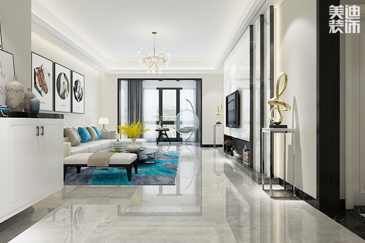 天鵝灣140平簡(jiǎn)約裝修案例圖--客廳