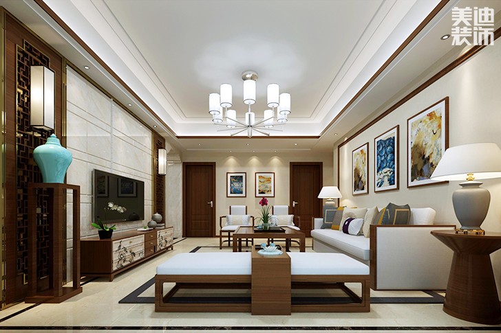 金鐘·時代城135平米中式風(fēng)格案例效果圖-客廳