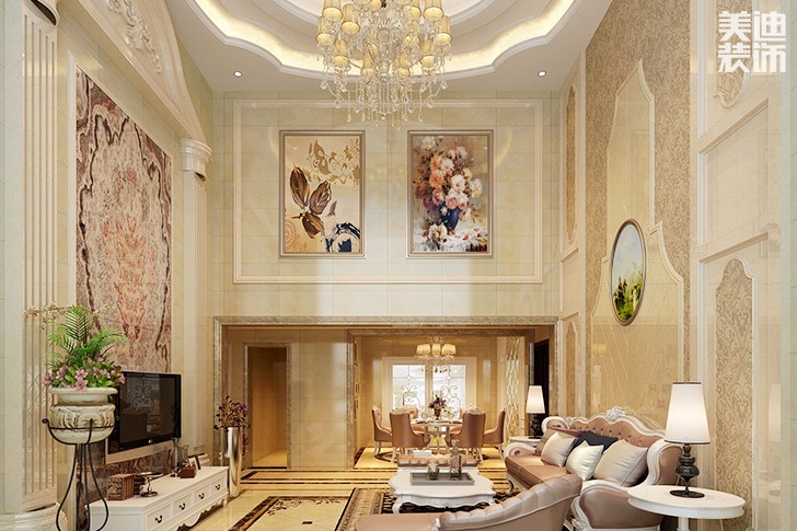 盛翠260平米歐式混搭風格案例圖--客廳