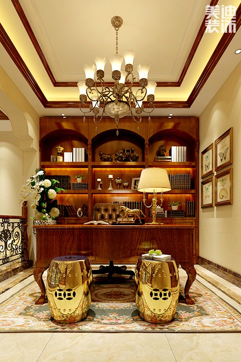 岳陽美濃小鎮(zhèn)300平別墅歐式裝修風(fēng)格效果圖--書房