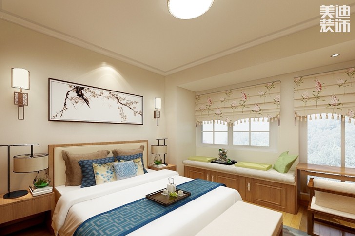金裕莊園120平米新中式風(fēng)格裝修效果圖--主臥