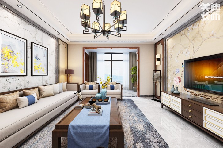領(lǐng)域158平米新中式風(fēng)格裝修效果圖--客廳