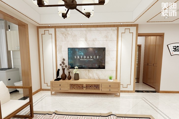 金裕莊園120平米新中式風(fēng)格裝修效果圖--客廳