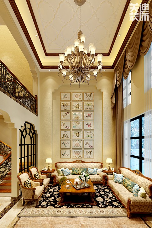 岳陽美濃小鎮(zhèn)300平別墅歐式裝修風(fēng)格效果圖--客廳2