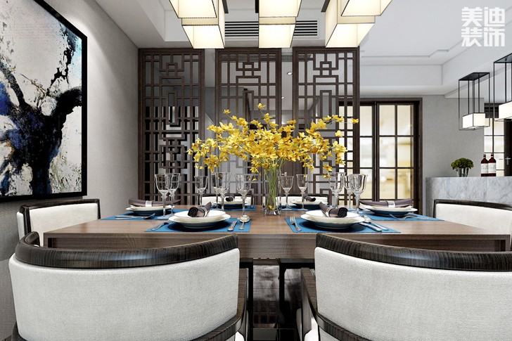 洞庭湖國際公館200平現(xiàn)代簡約風(fēng)格裝修效果圖--餐廳