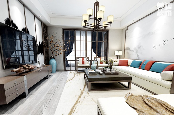 洞庭湖國際公館200平現(xiàn)代簡約風(fēng)格裝修效果圖--客廳