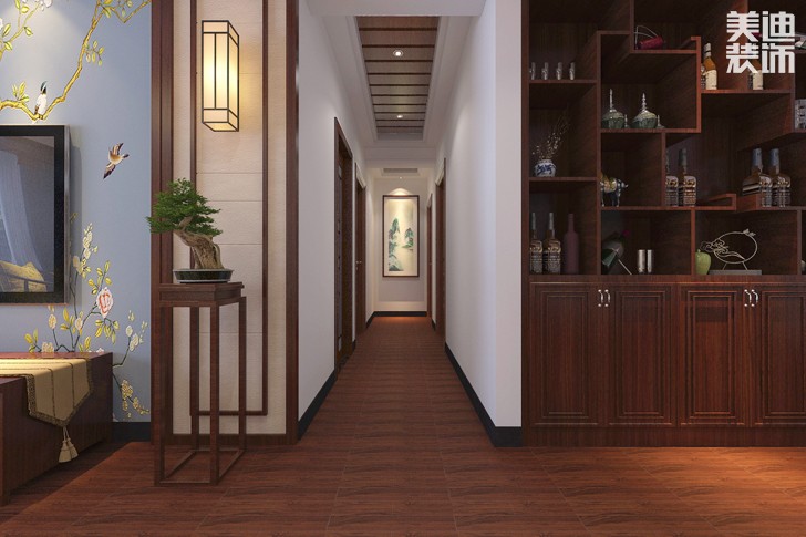 紫金灣160平米新中式案例圖--過道