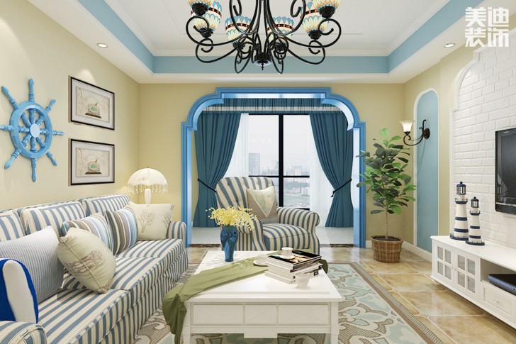 華夏怡園134平米地中海風格案例圖--客廳