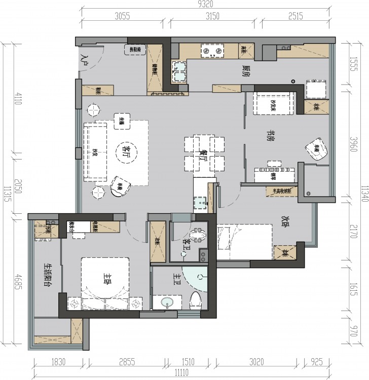臨武家園小區(qū)115平現(xiàn)代風(fēng)裝修案例圖