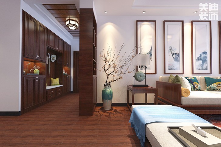 紫金灣160平米新中式案例圖--客廳