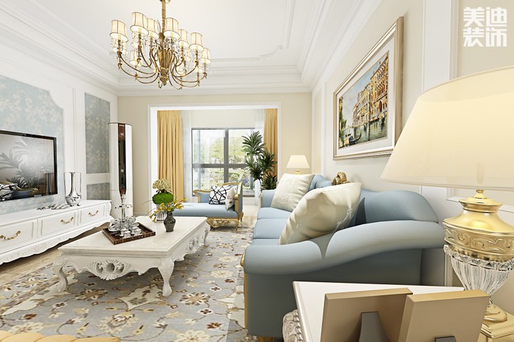 百弘學(xué)府城140平米簡(jiǎn)歐風(fēng)格案例圖--客廳