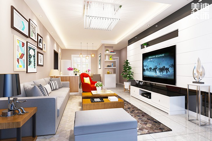 愿景國際110㎡現(xiàn)代簡約效果圖--客廳
