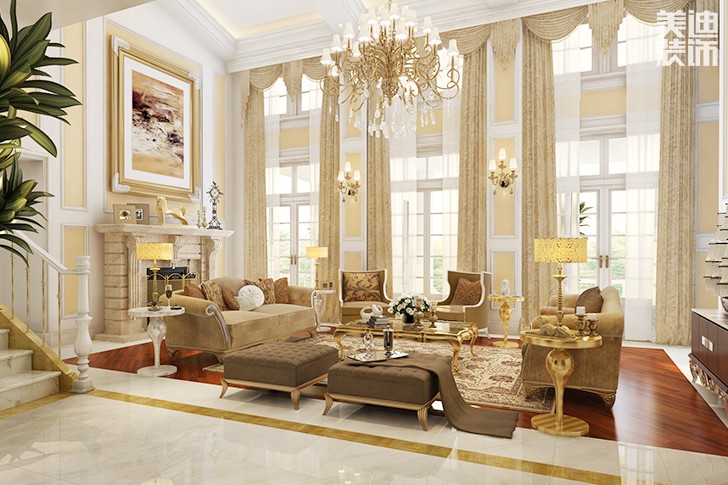 國(guó)際公館歐式風(fēng)格420平米裝修效果圖--客廳