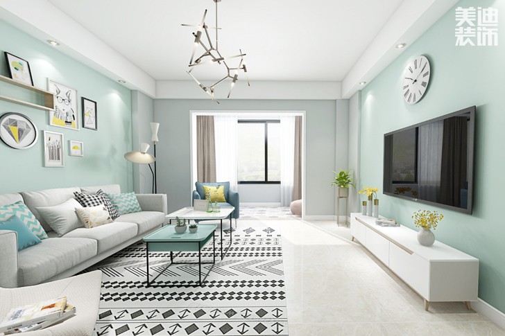 五礦·萬(wàn)境水岸120㎡現(xiàn)代簡(jiǎn)約風(fēng)格裝修效果圖--客廳