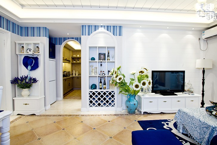 連家居民點130平米地中海裝修風格效果圖--客廳