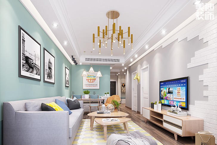 岳陽新天地130平北歐風(fēng)格裝修效果圖--客廳