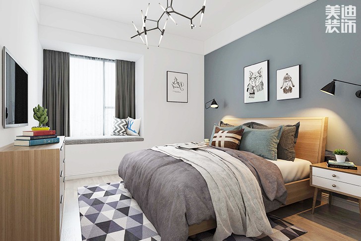 岳陽新天地130平北歐風(fēng)格裝修效果圖--臥室