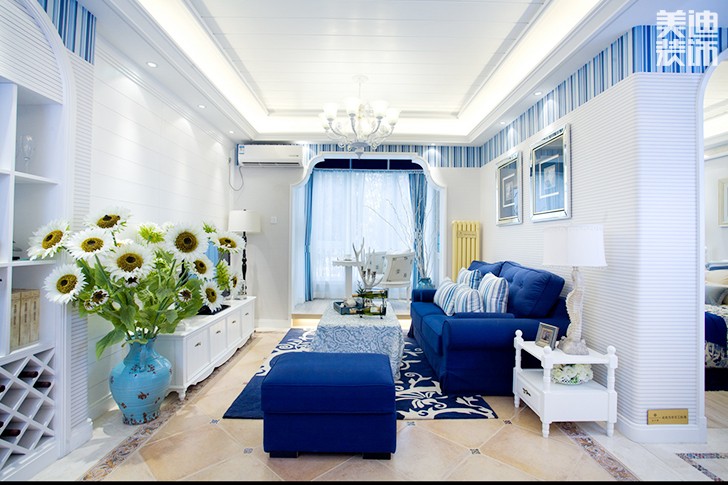 連家居民點130平米地中海裝修風格效果圖--客廳	