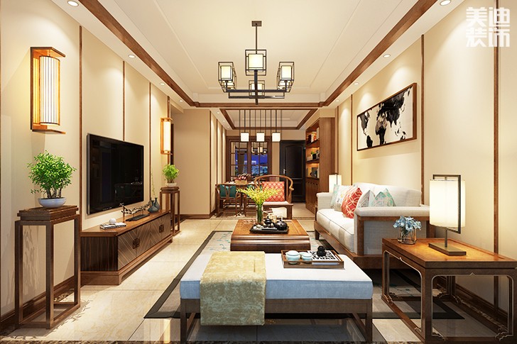 中央新城200平米新中式風(fēng)格效果圖--客廳