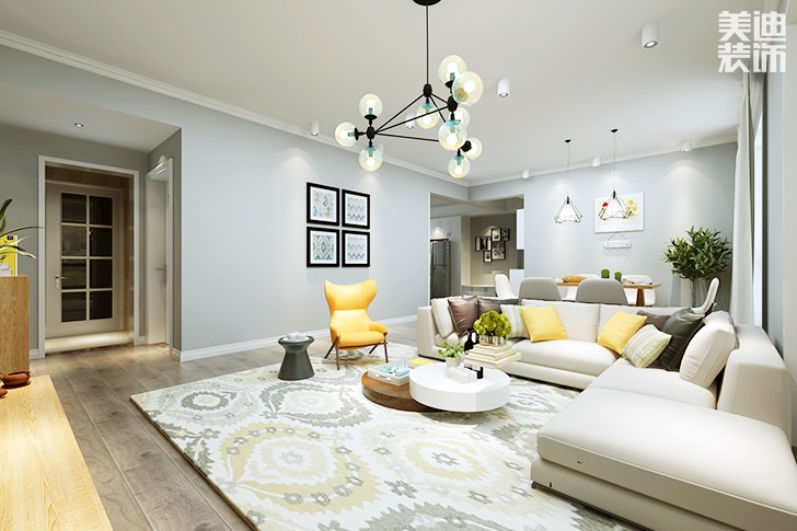 湘銀新城140平北歐風格裝修案例圖--客廳