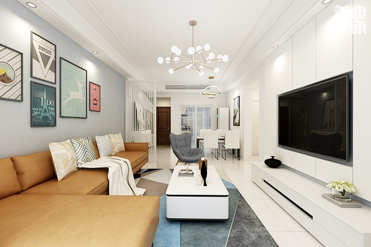 上層國際130平米現(xiàn)代簡約裝修效果圖--客廳