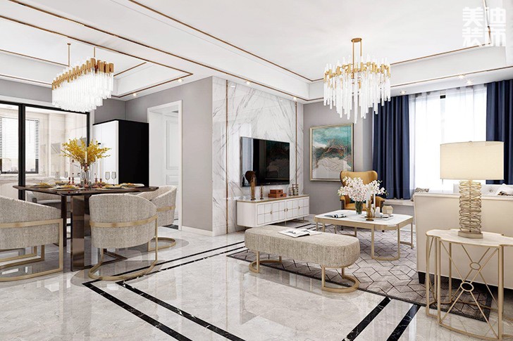書(shū)香名邸150平輕奢簡(jiǎn)約案例圖--客廳