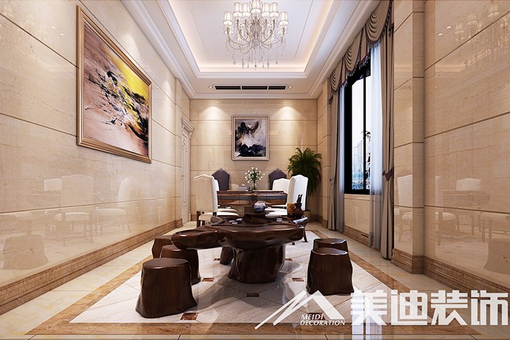 	岳陽縣私人別墅400平歐式裝修風(fēng)格--一樓茶室