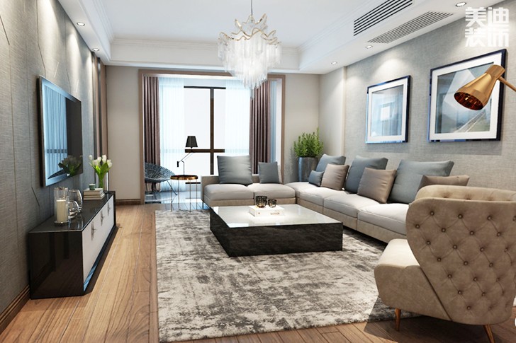 南湖一號140平現(xiàn)代簡約裝修效果圖--客廳