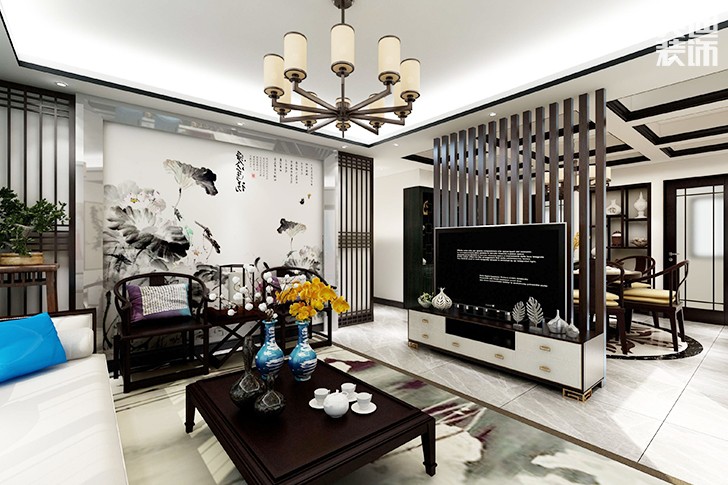 東都怡景128平米新中式風格案例效果圖--客廳