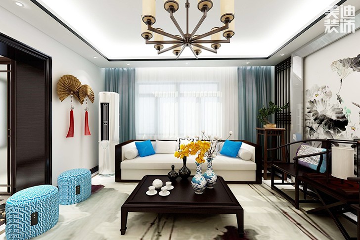 東都怡景128平米新中式風格案例效果圖--客廳