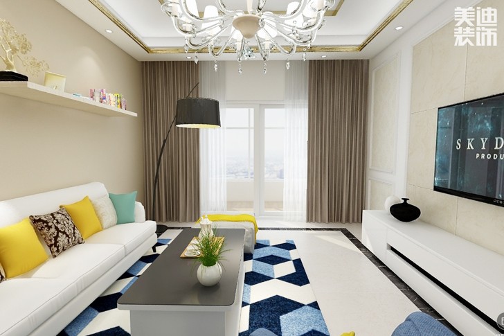 東岳怡景107平現(xiàn)代風格裝修效果圖--客廳